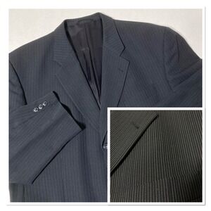 Tessuto Marzotto Italia Ncw Wool Pinstriped Black Blazer 46R